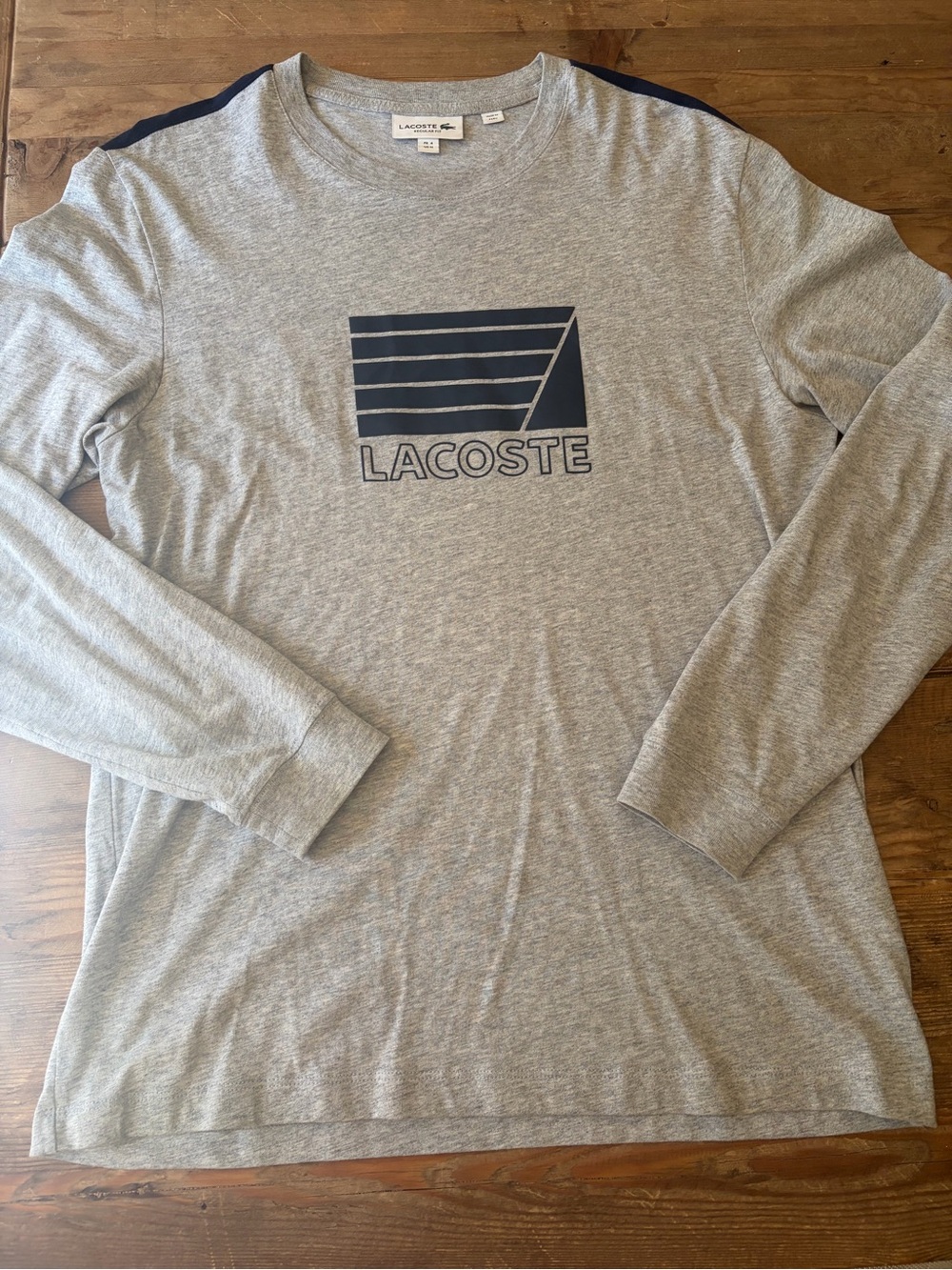 Lacoste Men's Long Sleeve Crewneck Tee in Heather Gray with Navy Logo